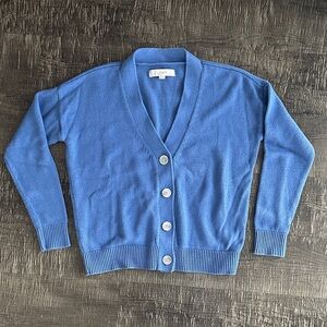 LOFT Blue Women's Cardigan Sweater - 100% Cotton (Size Small)